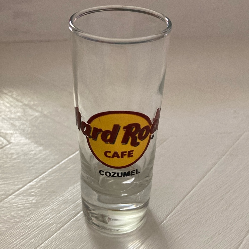 Hard Rock Cafe Cozumel 4" tall shot glass *flaw on decal